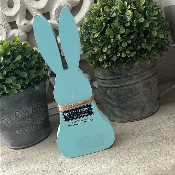 Boho Farmhouse aqua blue Wooden Bunny Decor - Picture 5 of 12